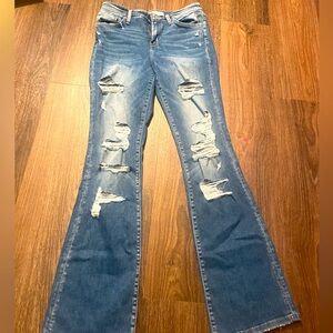Flying Monkey Jeans, Blue flare jeans and distressed